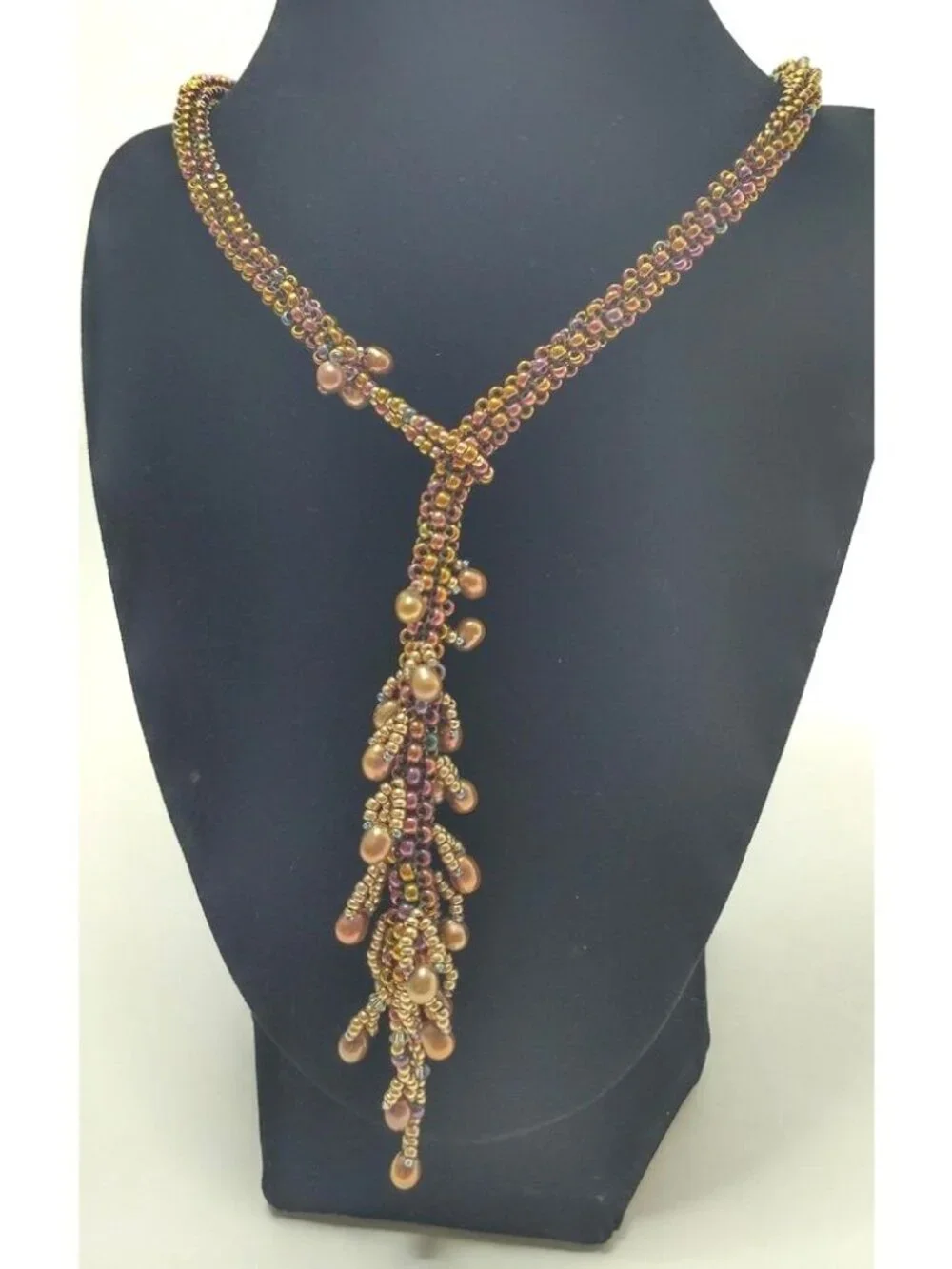 Freshwater Pearls Swarovski Crystals Lariat Necklace Japanese Beads Artisan-Made - Picture 5 of 8